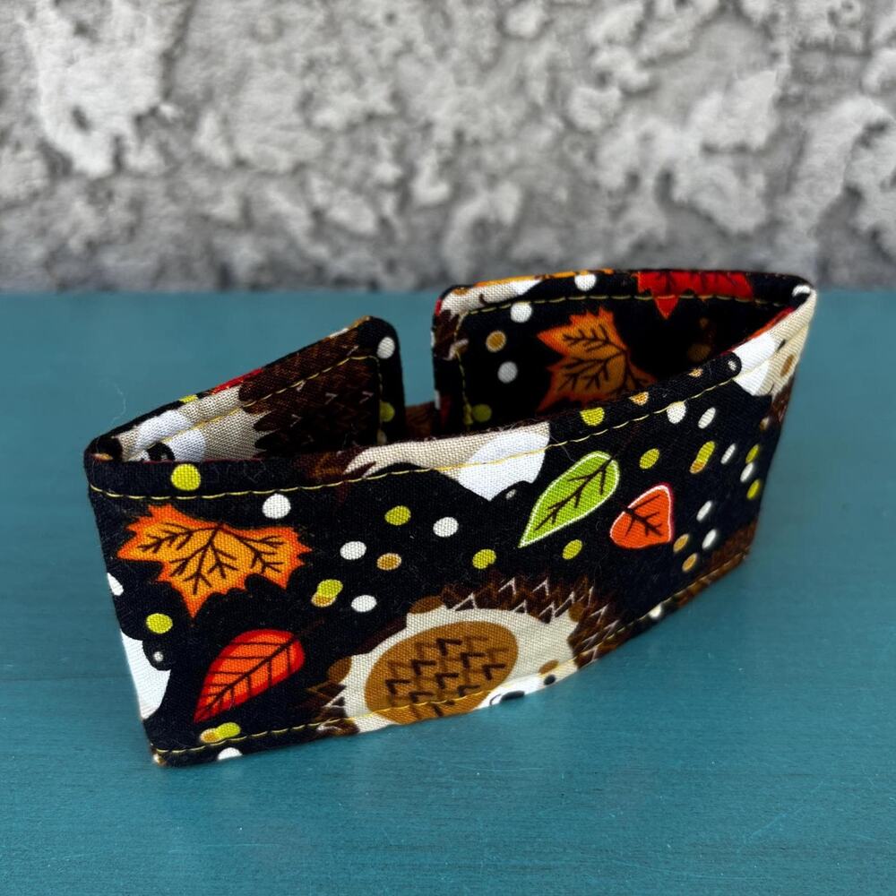 Fall Themed Drink Sleeve, Hedgehog Coffee Cozy, Handmade Gift, Fall Leaves